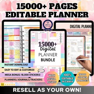 15-1 15,000+ Pages PLR Planners, Journals, Trackers + 8,000 Bonus Digital Stickers! | Mega Template Bundle with Resell Rights (Limited-Time Offer!)
